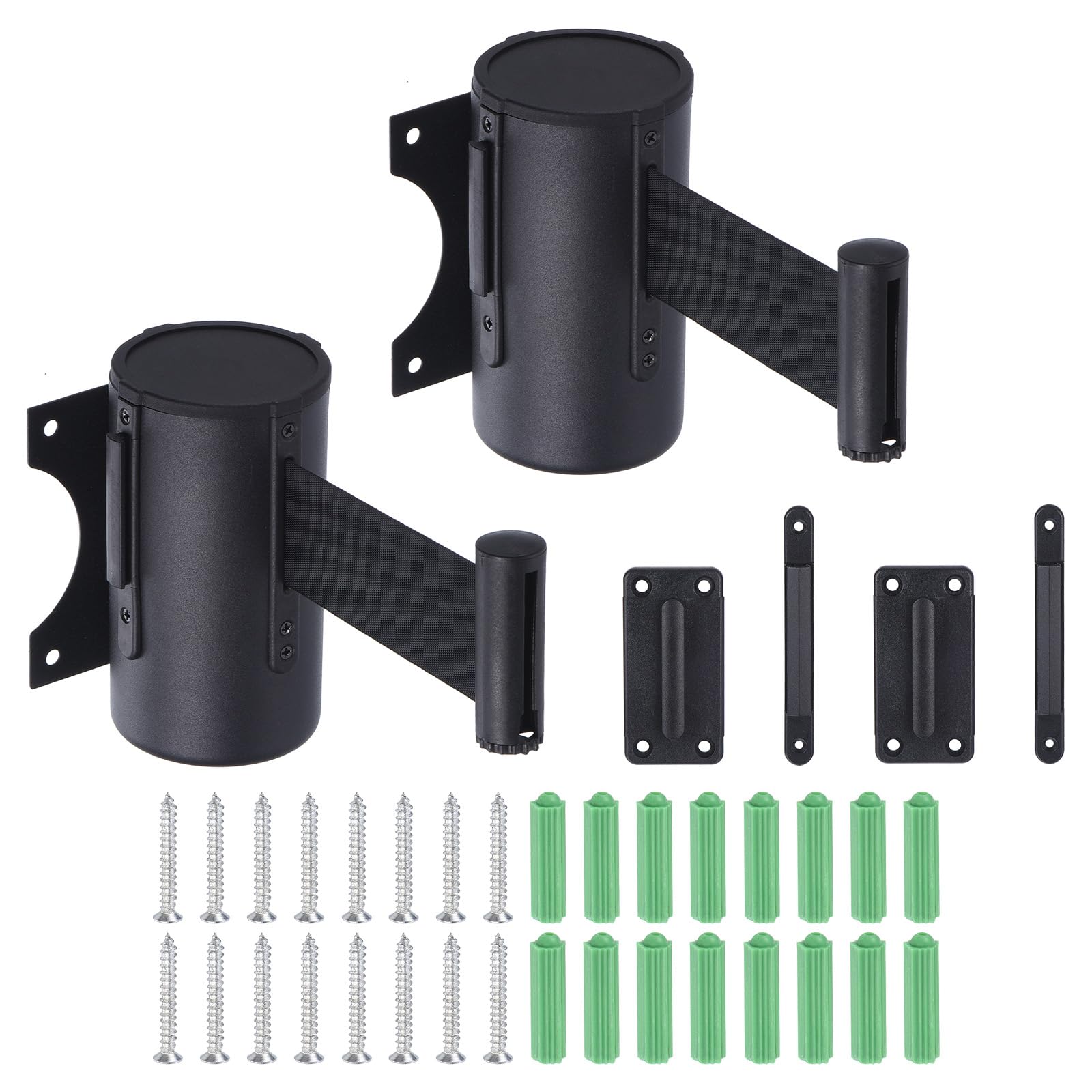PATIKIL 2pcs Barrera de Cinta Retráctil de Montaje en Pared Fija Cinta Negra 16.4' con Estuche de Acero para Control de Multitudes en Tiendas de Comestibles y Estadios