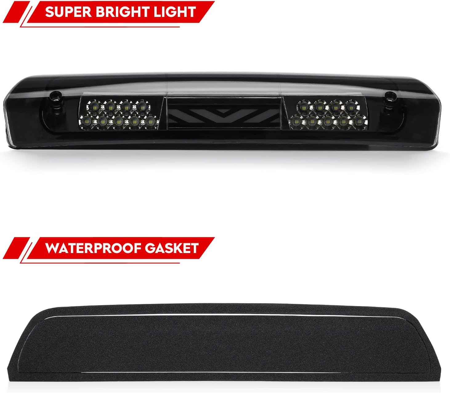Tresound Led Third Brake Cargo Light for 2002-2008 Dodge Ram 1500, 2003-2009 Dodge Ram 2500 3500, Third Center High Mount Stop Lamp Chrome Housing Smoke Lens 55077123AE