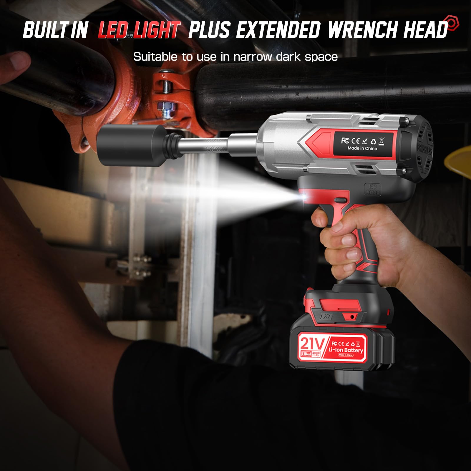 sukaudiz Avvitatore a Impulsi, 1200N.m Cacciavite a Batteria con Batteria 4.0 AH*2, 2 Luci a led, Modalità 3+2 Velocità, Con 5maniche, Pistola a percussione senza spazzole, Auto