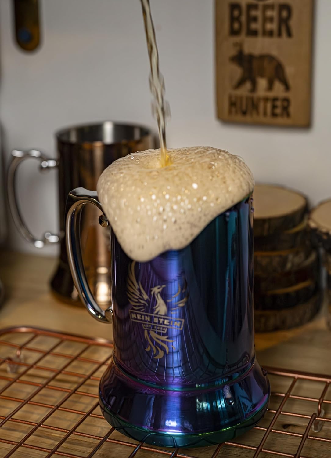 Classic Stainless Steel 20 oz Double Wall Beer Stein - Antique Metal Tankard with Grip Handle | Vacuum Insulated Beer Cup, Pint, and Coffee Mug (Silver), IHCH-BM303 - Image 4