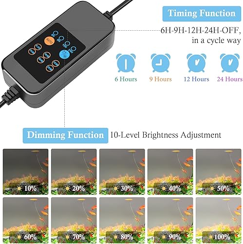 Miniatura 4 de HITOP Luz LED de espectro completo para acuario de 12 a 18 pulgadas con temporizador, ciclo de iluminación automático 247 y ajuste de brillo de 10