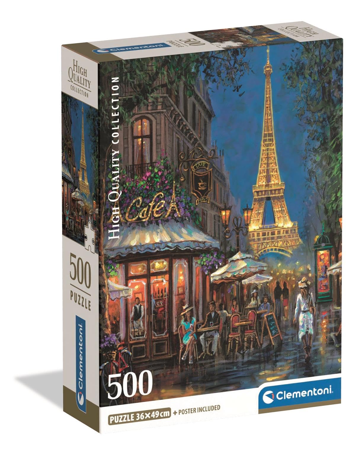 Clementoni Jigsaw Puzzle 500 pieces, Collection Night at the Eiffel Café, Puzzle for Adults 14-99 Years, Compact box, Made in Italy, 35577
