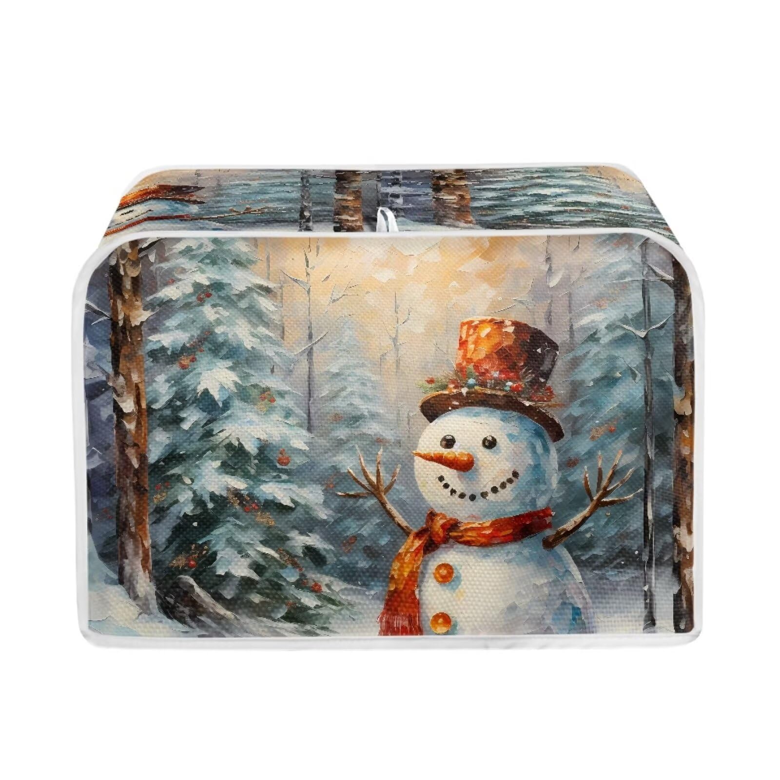Suhoaziia Christmas Snowman Forest Toaster Cover - Polyester Quilted Dust & Fingerprint Protection Case with Top Handle for 4 Slice Toaster