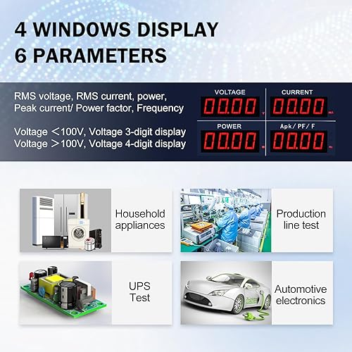 Miniatura 6 de MATRIX MPM-1010 Medidor de potencia de CA digital de banco de alta precisión - Factor de potencia de corriente de voltaje y medidor de frecuencia
