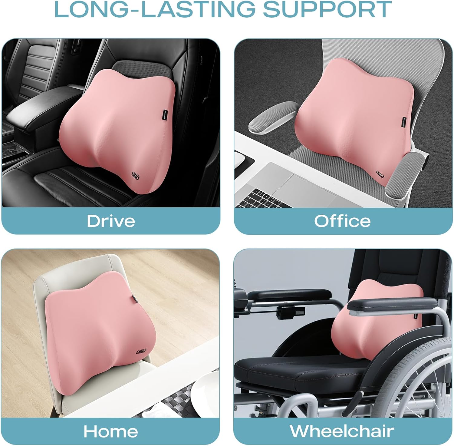 Skechers Lumbar Pillow Premium Gel & Memory Foam, Lumbar Support Pillow for Office,Chair Lower Back Pain Relief Lumbar Pillow,Ergonomic Back Support Pillow for Office Chair,Car,Home,Travel,Pink