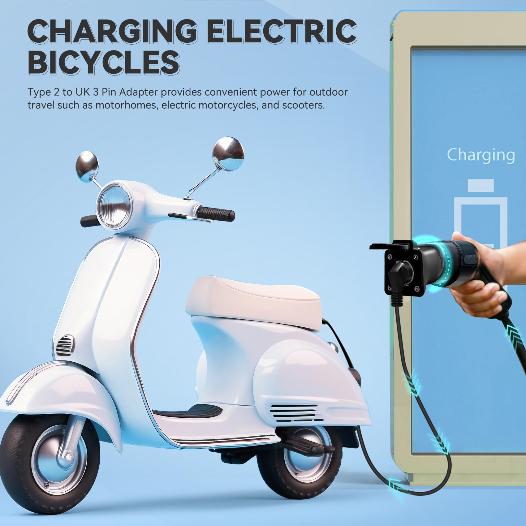JULIK Type 2 to UK 3 Pin Adapter 13A, IEC 62196-2 EV Charging Station to BS1363 Socket Converter, 3kW AC for Electric Cars, Motorcycles and E-Bikes — view 4