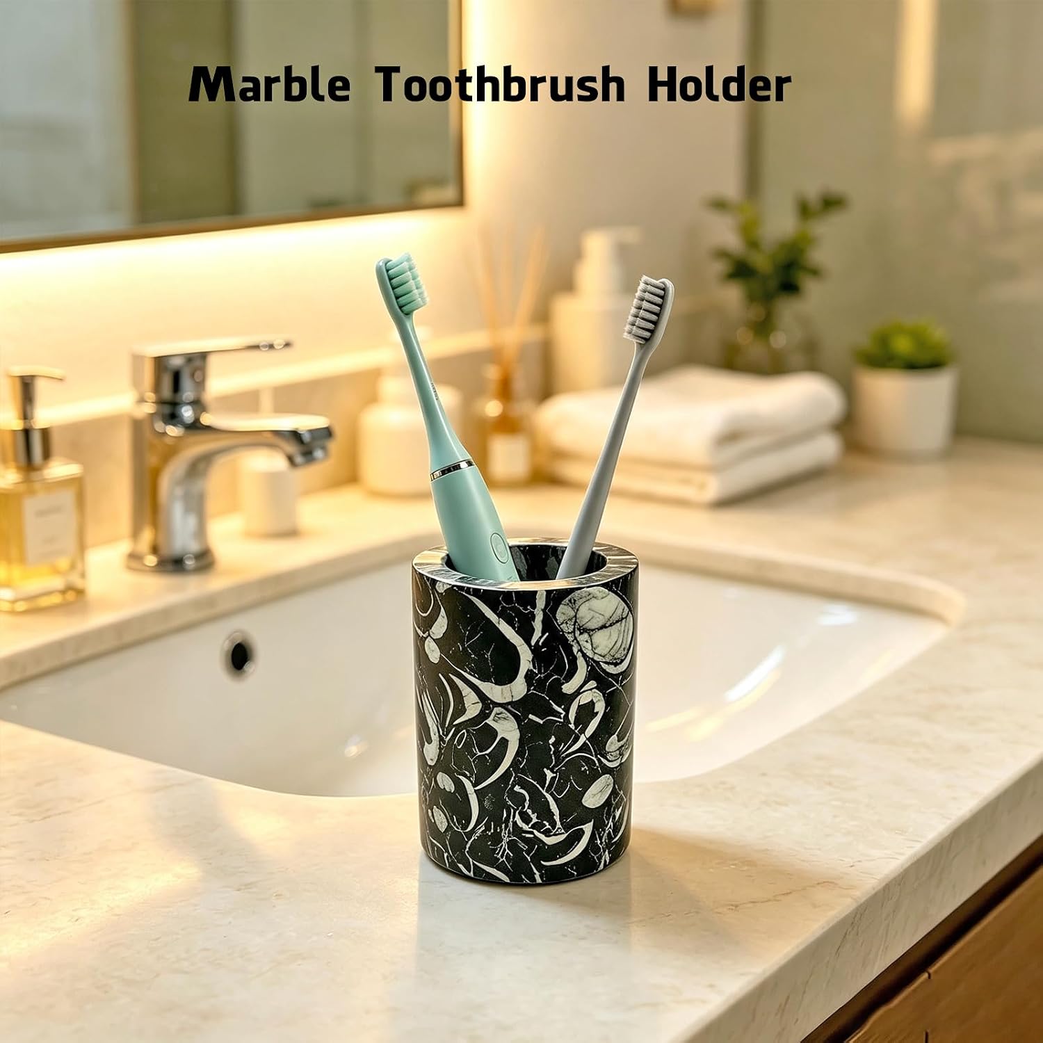 Marble Toothbrush Holder Cup for Bathroom Countertop image 3