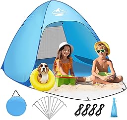 Strandmuschel Pop Up Strandzelt Strandzelt 1-3 Personen, Pop Up Strandmuschel mit Reißverschlusstür UV-Schutz 50+ Windschutz, Automatisches Tragbarer Wurfzelt für Familie Camping Garten Strand