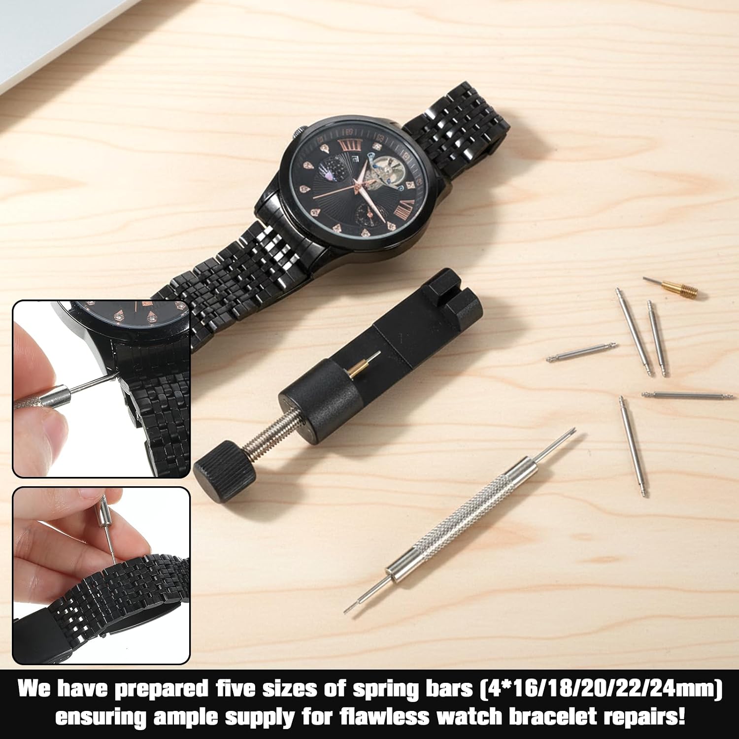 Watch Strap Removal Tool, 28 Pcs Watch Link Removal Tool Kit Pin Remover for Sizing Strap with 6 Extra Replacement and 20 Spring Bars for Adjust and Remover Bracelet Straps