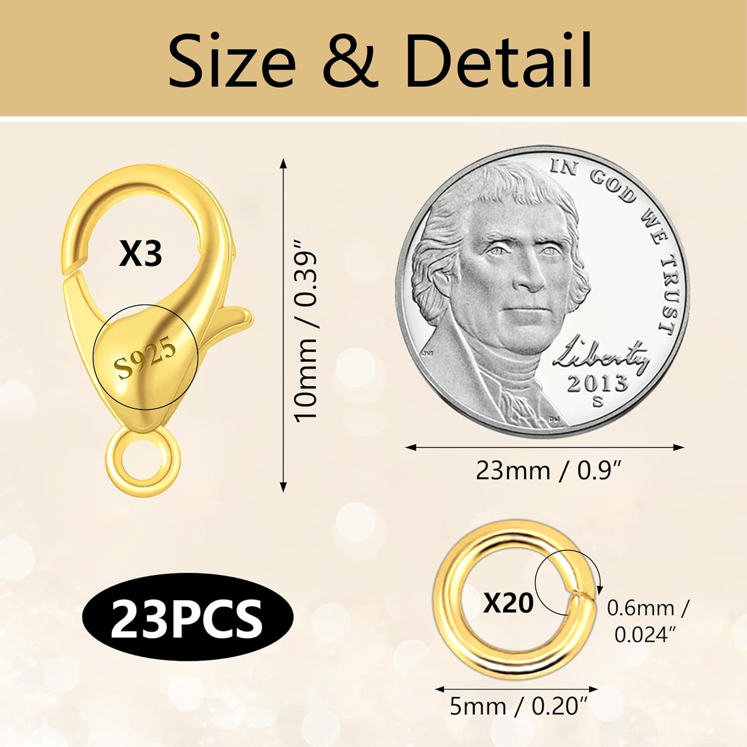 23Pcs 14K Goldplated Lobster Claw Clasps 10mm with Open Jump Rings Jewelry Making Set, 925 Sterling Silver Jewelry Finding Supplies Small Gold Lobster Clasps for Necklaces Bracelet Chains Connector - Image 2