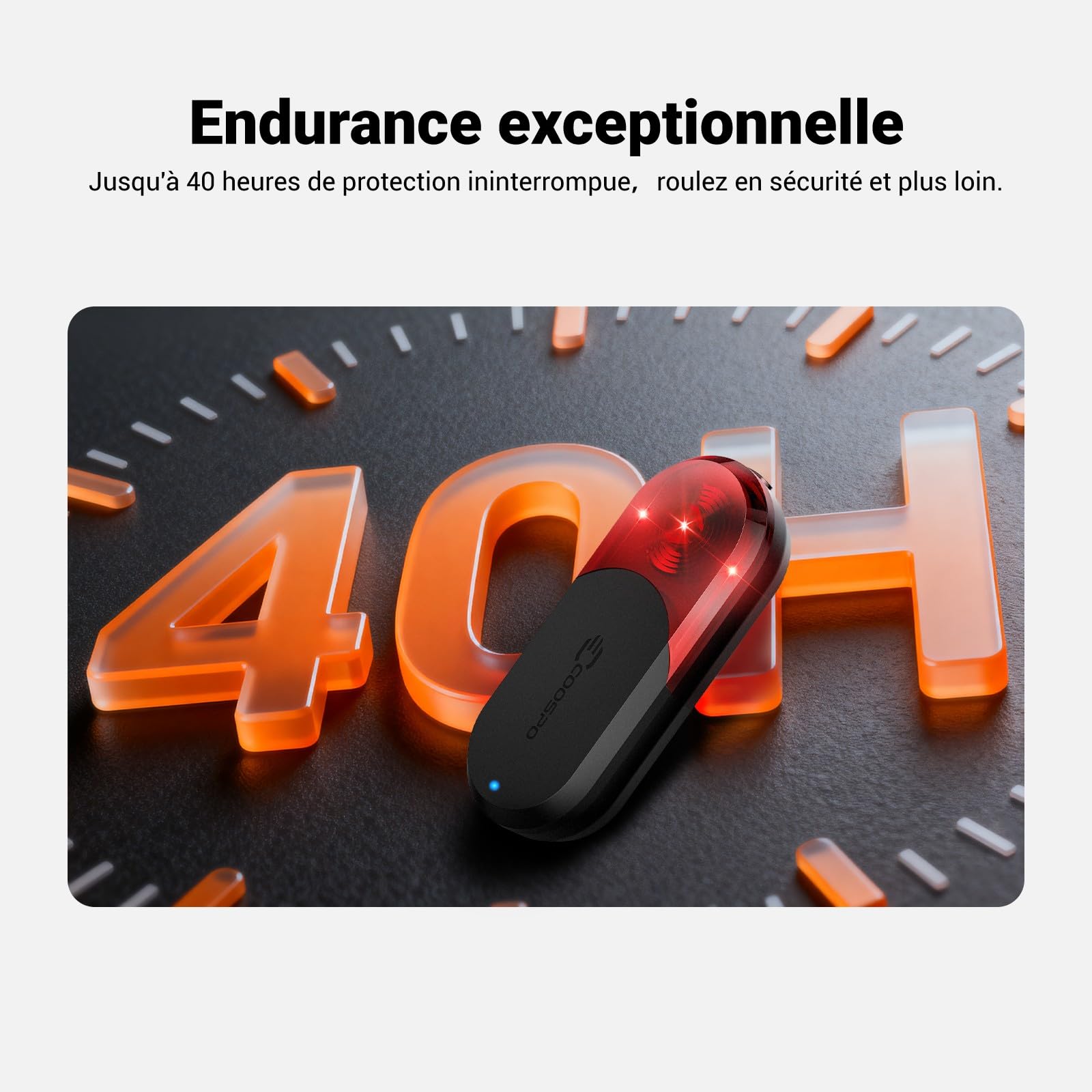 COOSPO TR70 Feu Arrière Radar Intelligent Vélo, 140m Détection, Bluetooth & Ant+ Connexion Double, 7 Modes Lumineux, 40h Autonomie, IP67 Étanche VTT & Route