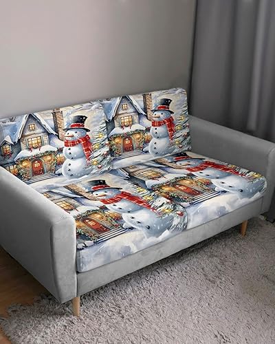 Miniatura 10 de Fundas de cojín para sofá de gnomos de Navidad, funda elástica para sofá con parte inferior elástica, diseño vintage de árbol de Navidad con copos
