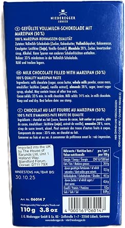 Niederegger - Milk chocolate covered marzipan bar 110g (Pack of 2)