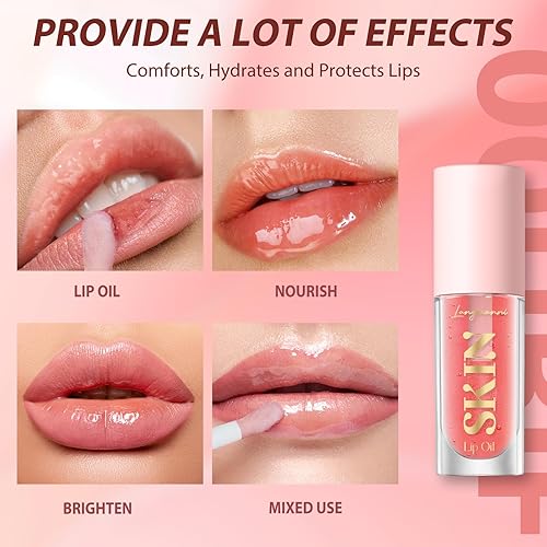 Miniatura 7 de Jolilab Aceite de labios, aceite de labios hidratante de alto brillo, no pegajoso teñido con sabor a fruta, tratamiento hidratante de labios, brillo