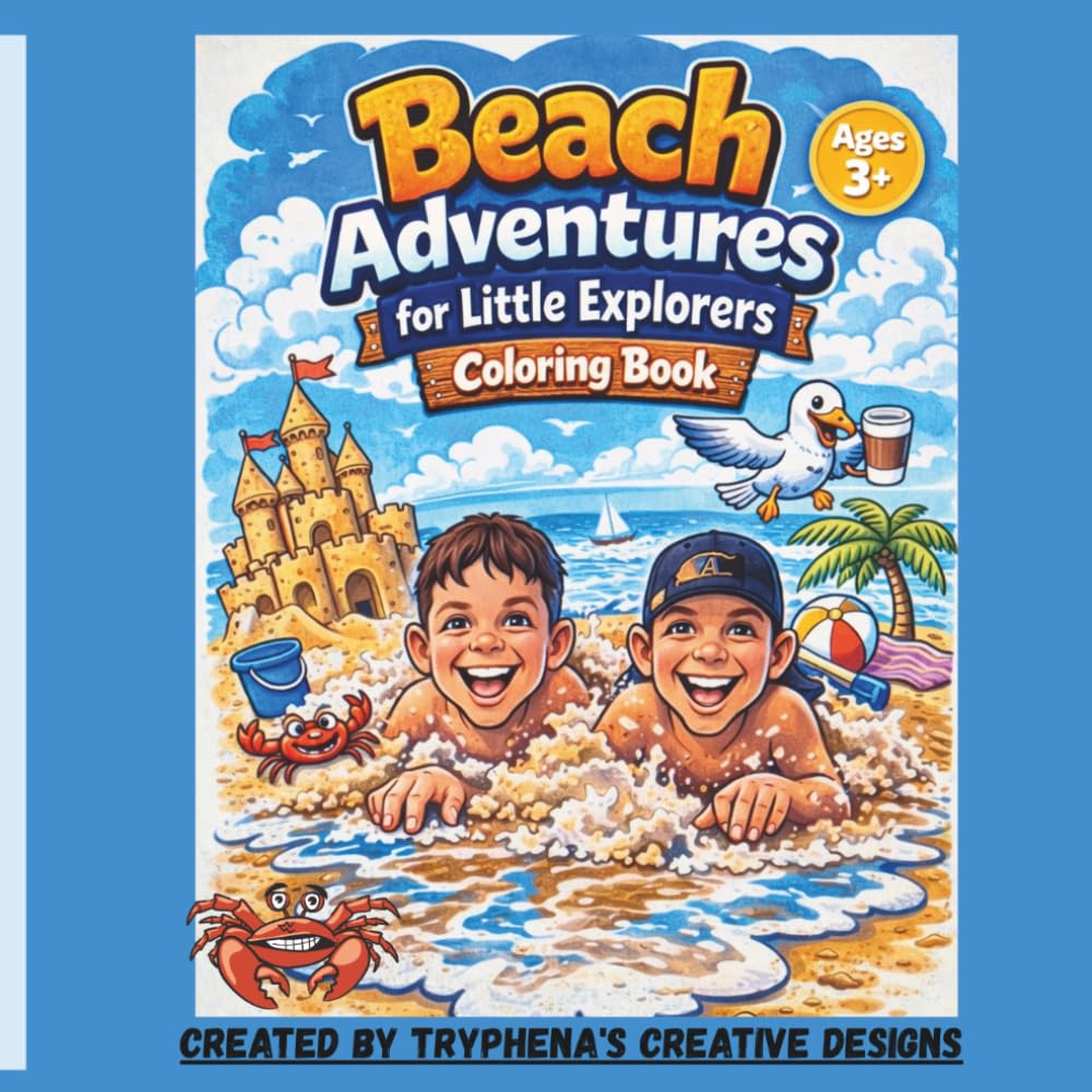 Beach Adventures for Little Explorers: Fun & Easy Beach-Themed Coloring Pages for Kids Ages 3+