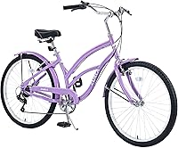 Vista 12 de MEGHNA Bicicleta de crucero de playa de 26 pulgadas, ruedas de 7 velocidades, freno en V, cómodo sillín clásico, retro, bicicleta de crucero