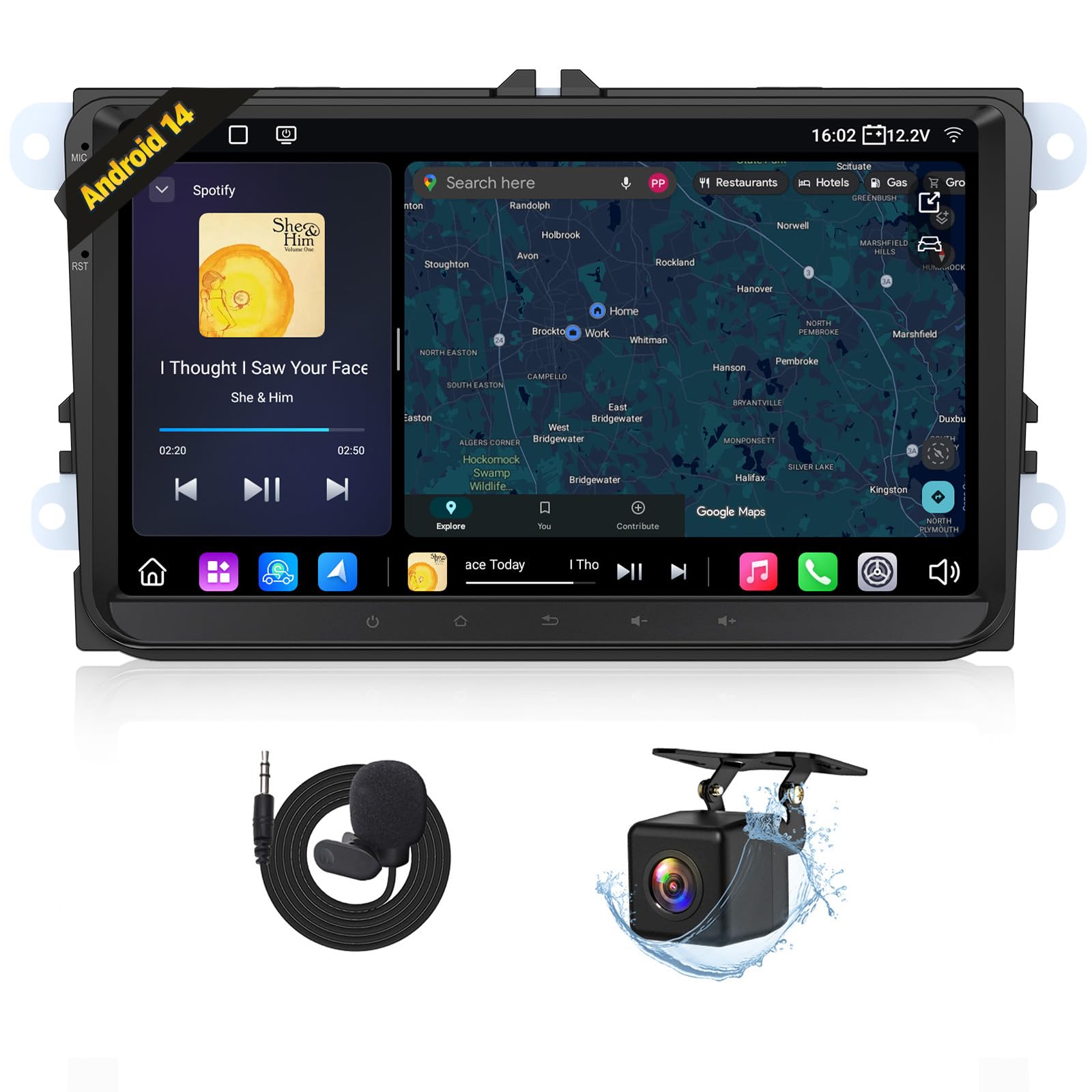 Eonon 9 pollici Android 14 4+64 GB per VW Golf VI/V Polo Touran Passat T5 Seat Skoda, schermo da GPS Sat Nav, Wireless CarPlay, Android Auto, telecamera posteriore, Wi-Fi/Bluetooth/USB VWX7A