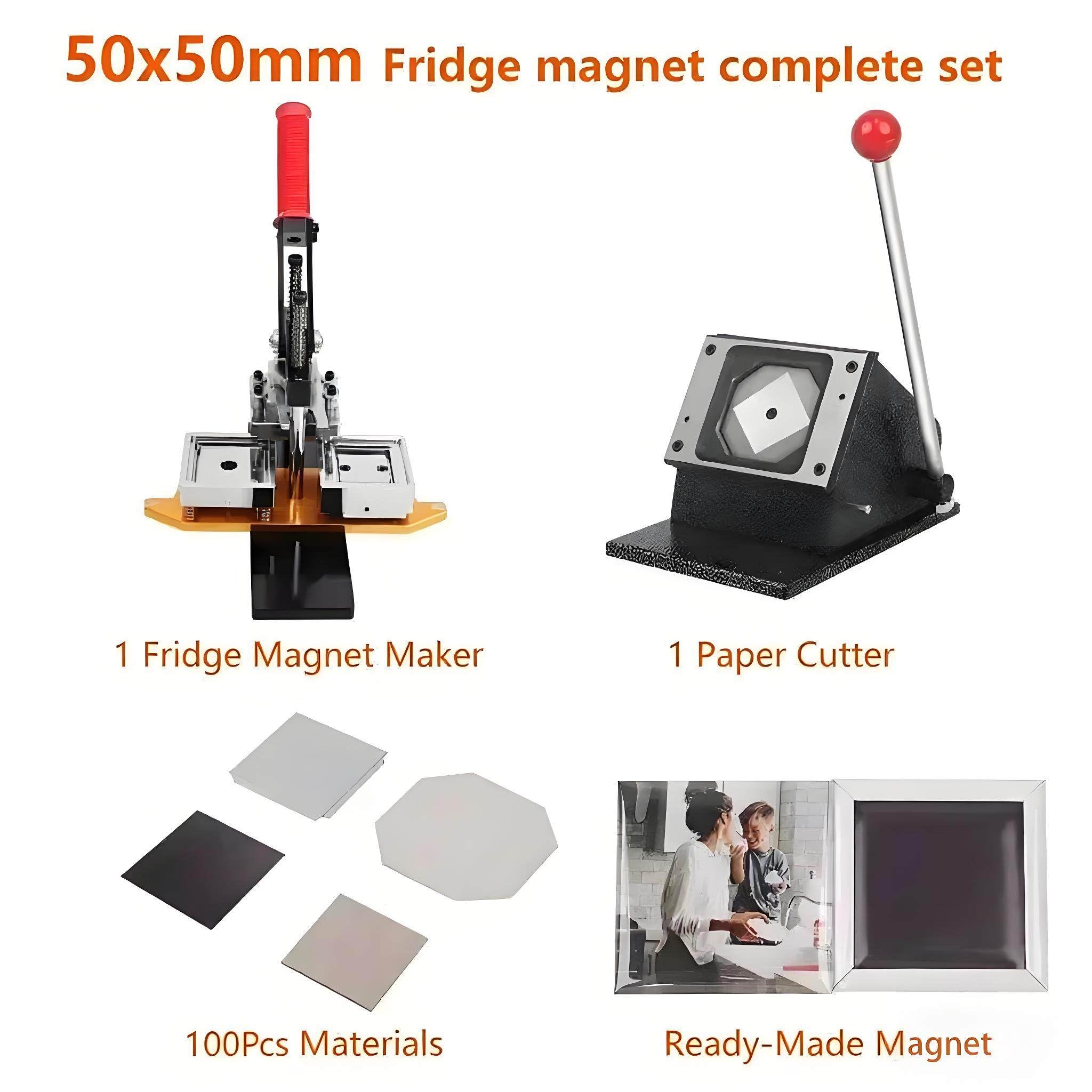50 * 50mm DIY Photo Magnet Maker, kwadratowy magnes na lodówkę ze zdjęciem, z obcinaczem do papieru i 100 elementami, odpowiedni do zdjęć i naklejek na lodówkę