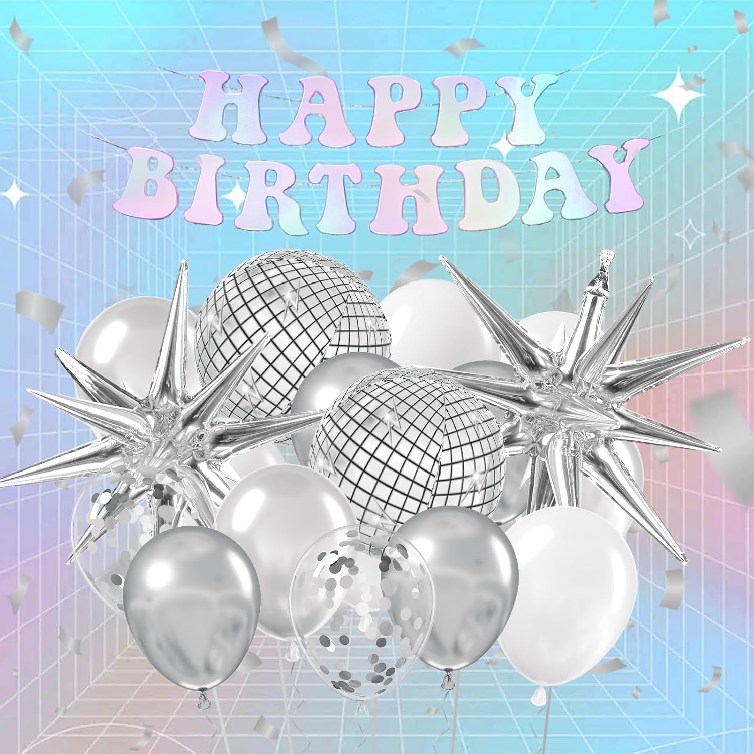 Disco Party Decorations with Silver Pearl White Confetti Balloons Fringe Curtain Tablecloth for Disco Theme Birthday Party Decorations for Women or Men - Image 5