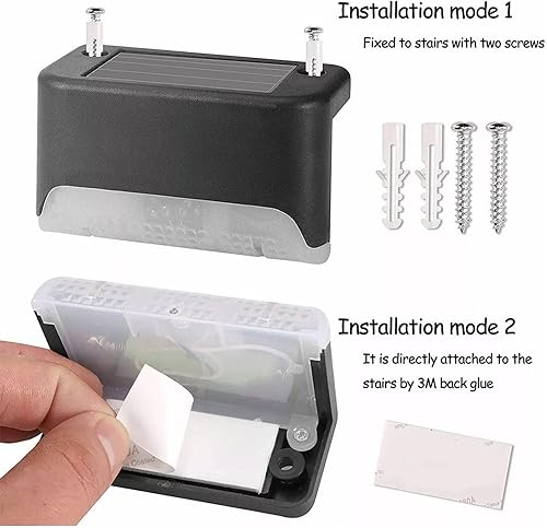 Miniatura 6 de Miskall Paquete de 4 luces solares para cubierta al aire libre, luces solares para terraza, impermeables, de acero inoxidable, iluminación al aire