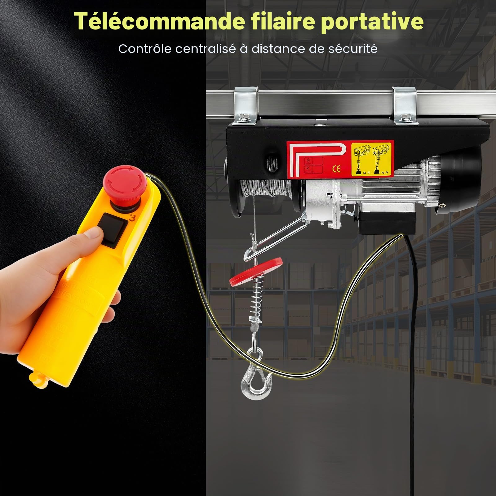 Treuil électrique 220 V avec deux boucles, palan de levage avec télécommande sans fil, hauteur de levage de 125 kg à 250 kg, hauteur de levage 18 m, vitesse de levage 9 m/min, palan à chaîne