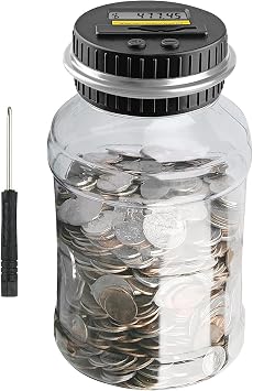 QPEY Coin Counter Piggy Bank, Coin Jar for Adults, Digital Counting Money Jar, 1.8L Capacity Coin Counter Machine with LCD Counter, Change Jars for Saving Silver