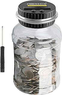 QPEY Coin Counter Piggy Bank, Coin Jar for Adults, Digital Counting Money Jar, 1.8L Capacity Coin Counter Machine with LCD Counter, Change Jars for Saving (Silver)