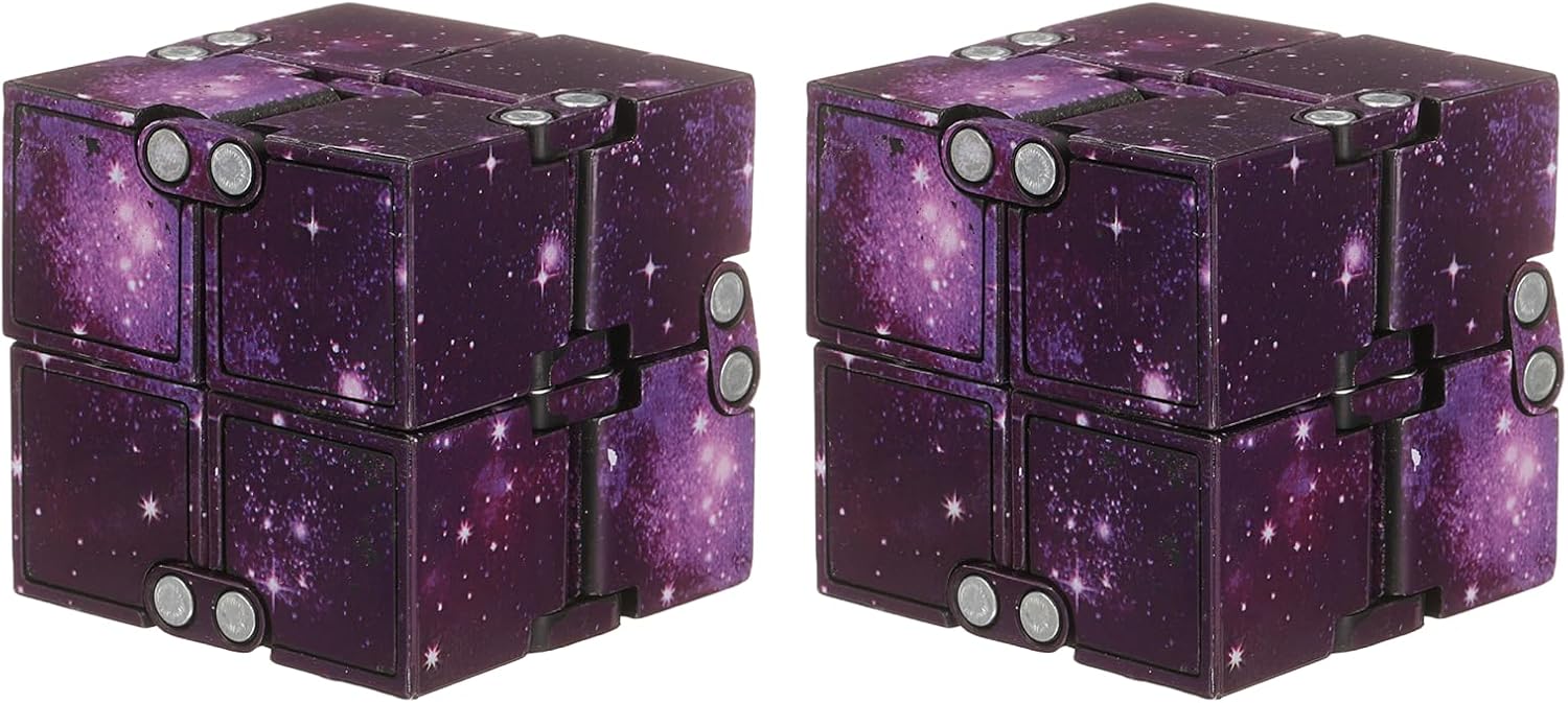 Fidget Magic Cube Toys Mini Stress Release Finger Flip Cube Toy, ABS Stress Relieving & Handheld Fidget Magic Game in Box Perfect for Adults (Purple, 2Pcs)