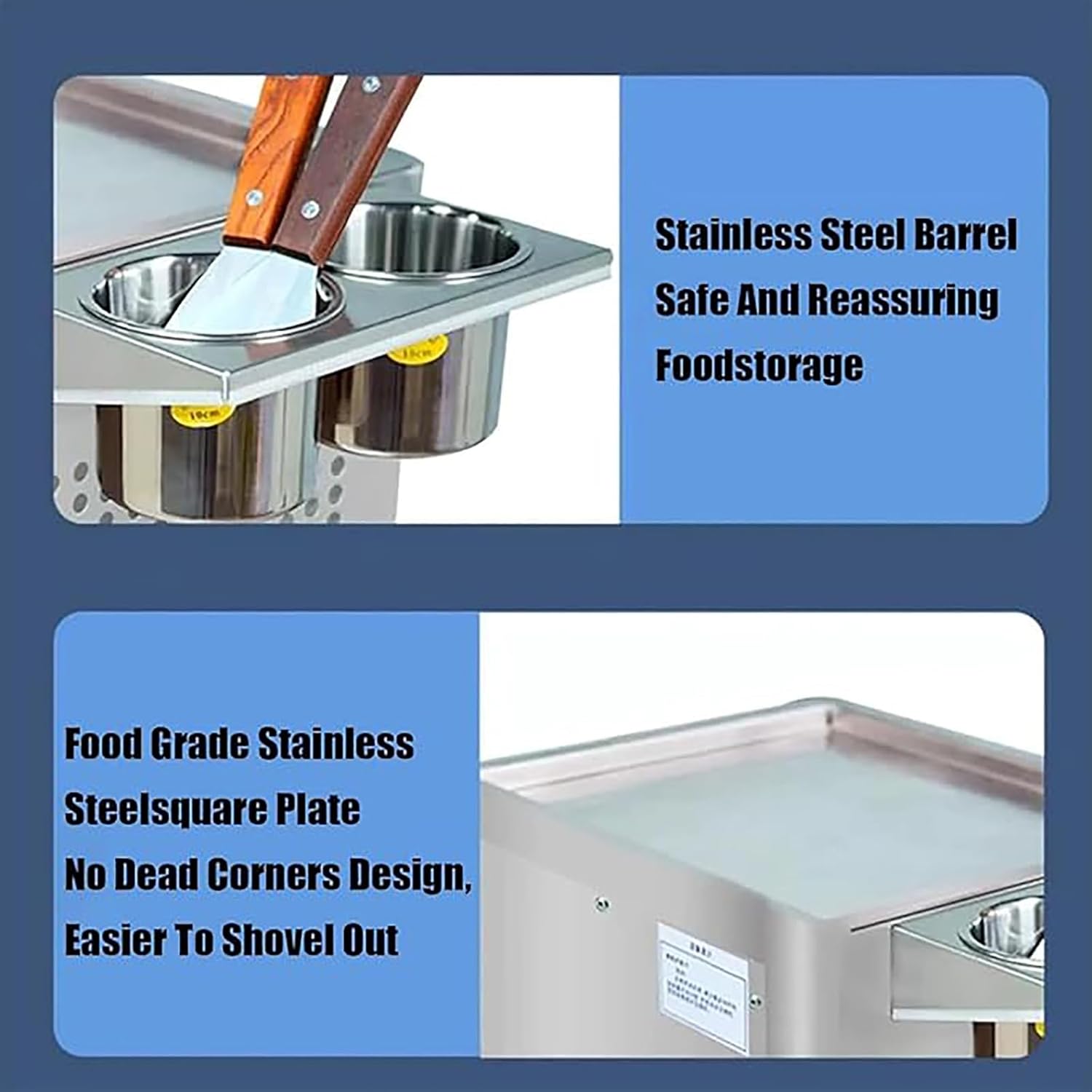 Commercial Rolled Ice Cream Machine, Stir-Fried Ice Cream Roll Machine with Single Square Pan for Bars/Cafes/Dessert Shops