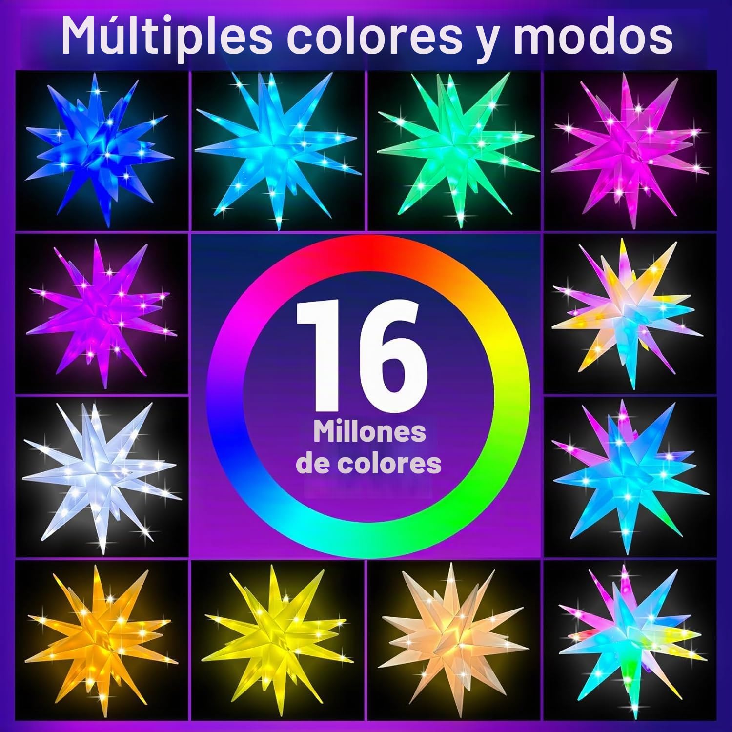 Estrella Arbol de Navidad 3D iluminada,Decoracion arbol de Navidad iluminada Inteligente de 10‘’ en Punta de árbol, Control por aplicación Bluetooth, sincronización de música