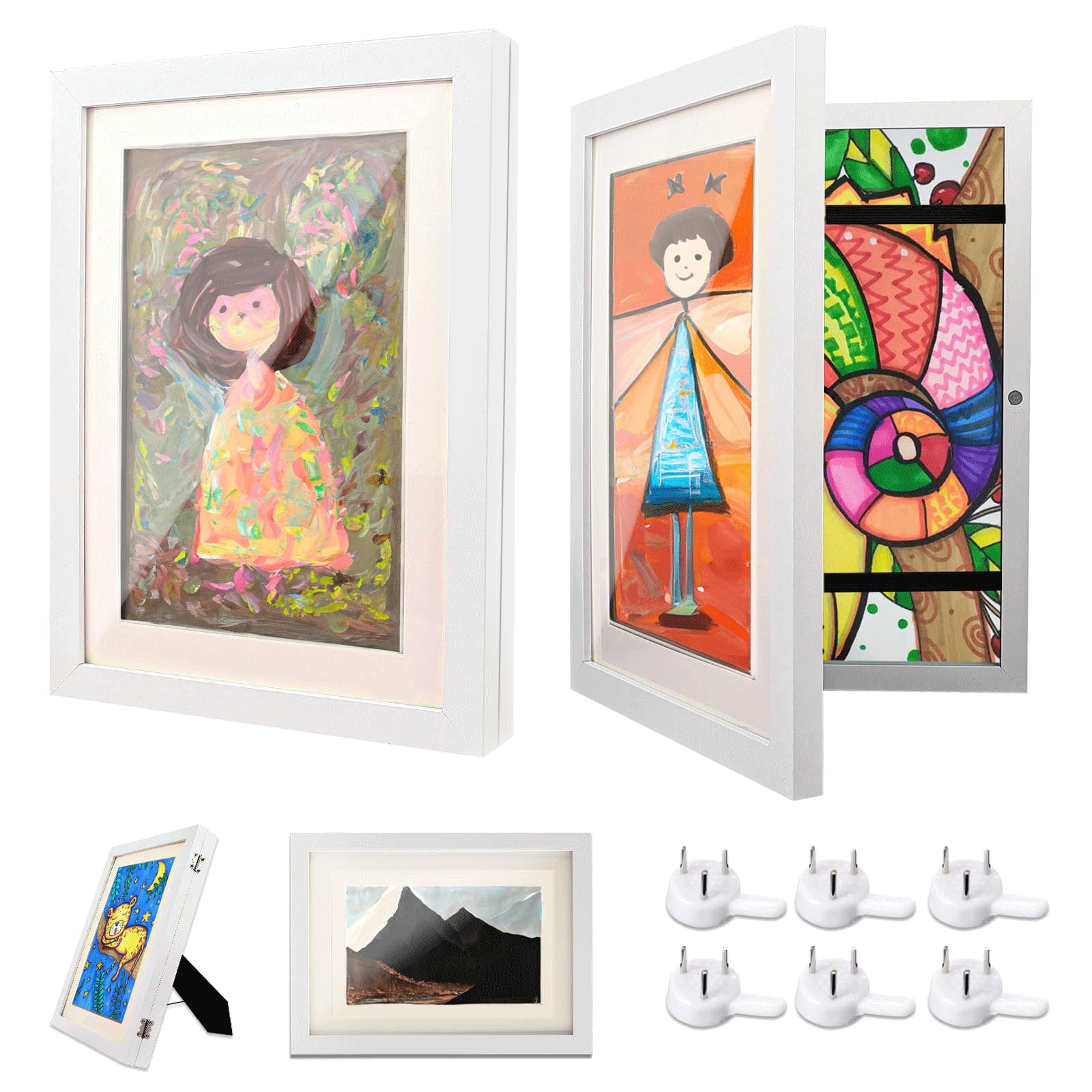 Ciscle Kids Art Frames, 2 Pack A4 Fillable Front Opening Photo Frames, Display Frames for Kids Artwork for 150 Pictures, Ideal for Children's Drawings, Kids Art Projects, School, Home or Office(White)