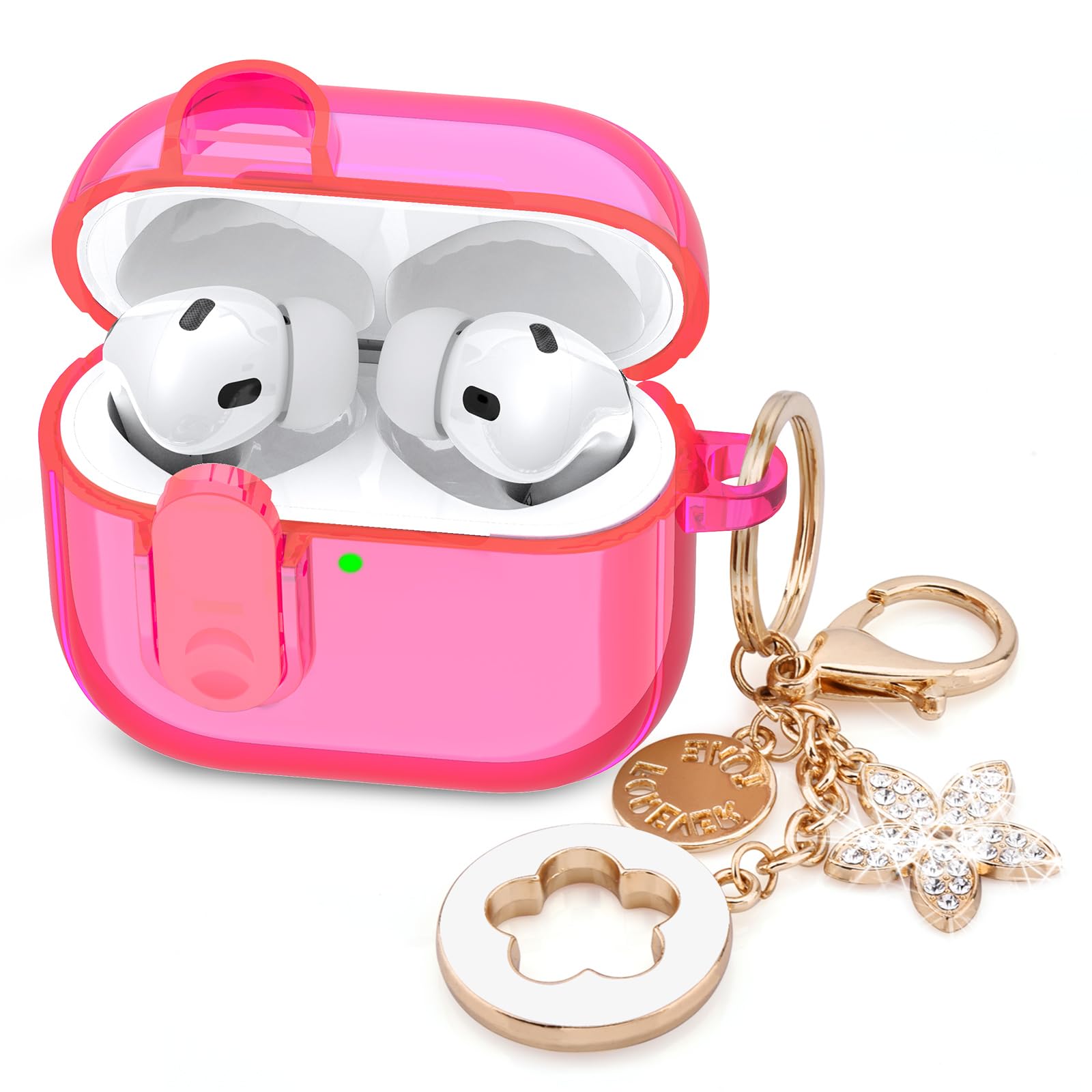 (with Lock) Clear Case Compatible for Cute Apple Airpods Pro 1/2 Cases Women, VISOOM TPU Transparency Air pods Pro 1st 2nd Generation Earbuds Rose Red Case Bling Keychain for Airpod iPod Pro2/1