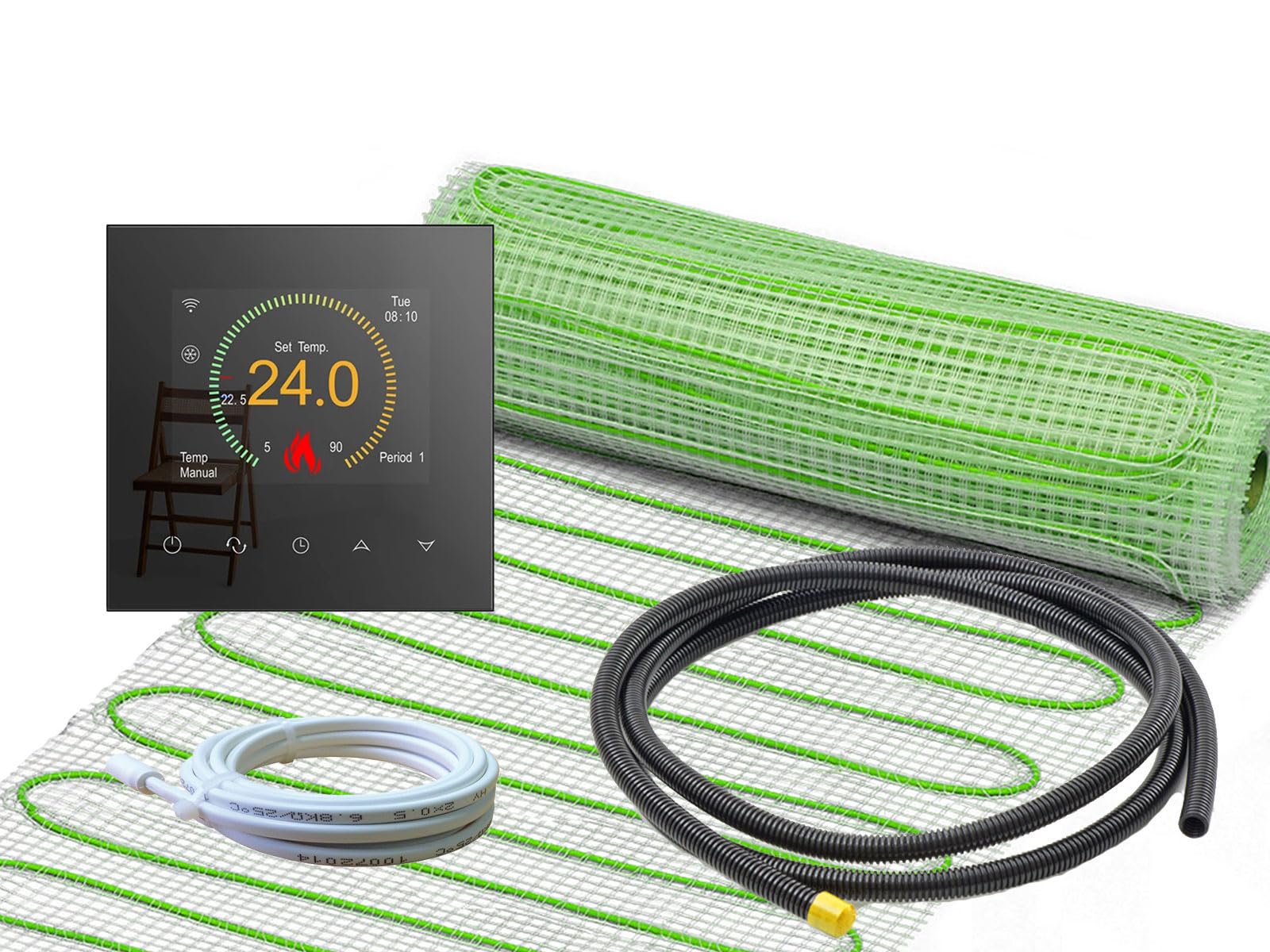 elektrische Fußbodenheizung UltraPro 160 für Fliesen, Naturstein mit Thermostat RT-70 WLAN Tuya/Smart Life (1 m² - 0,5 x 2 m)