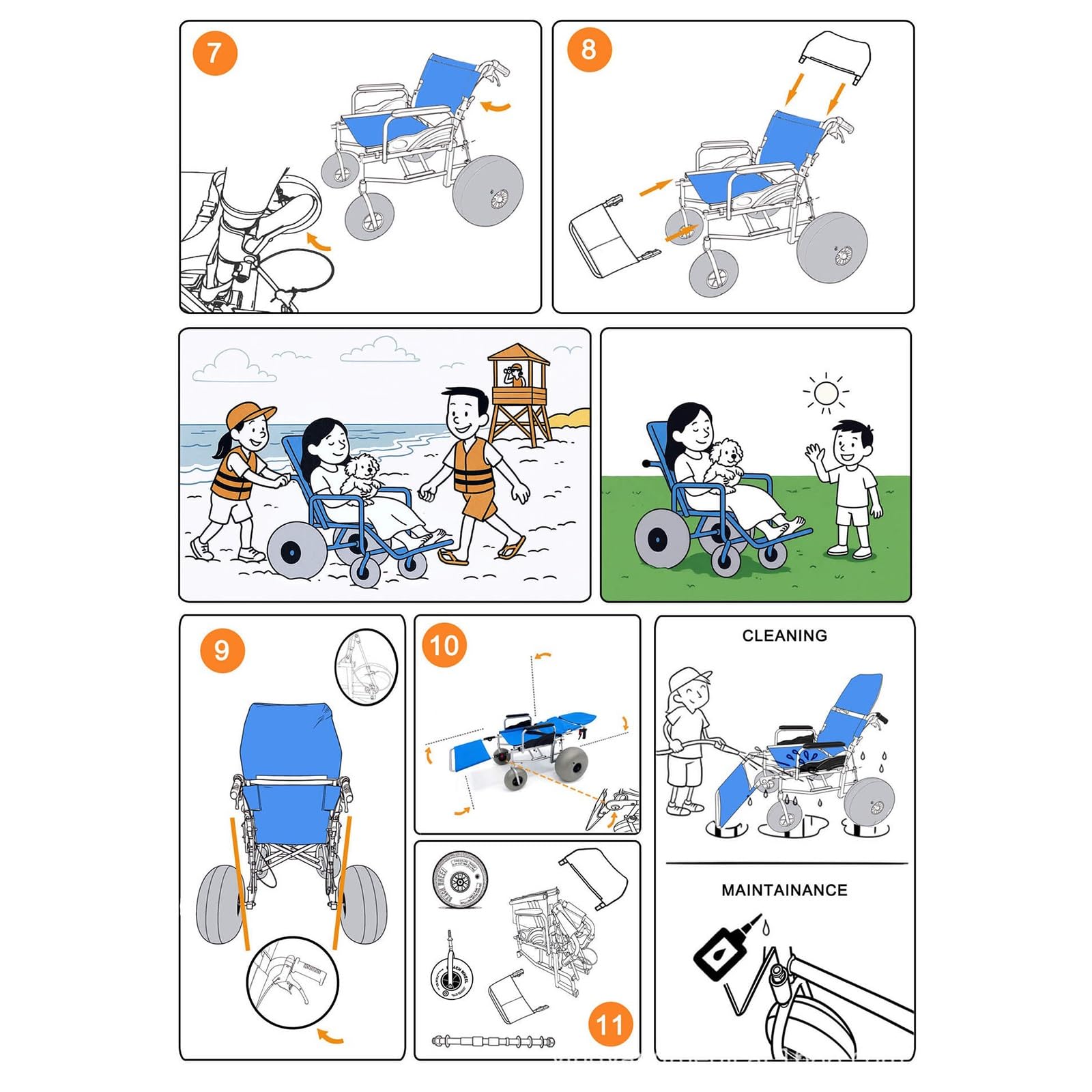 Silla De Ruedas Playa Con Neumáticos Tipo Globo, Todo Terreno, Respaldo Reclinable Y Reposapiés Ajustable, Capacidad 220 Libras, Fácil Desmontaje, Perfecta For Arena Suave Uso En Exteriores
