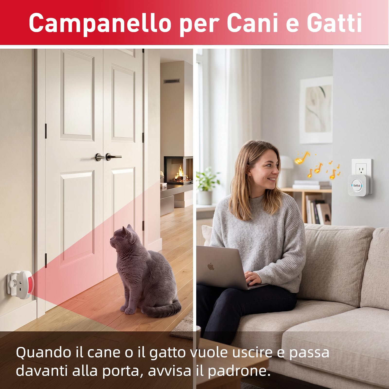 CallToU Timbre detector de movimiento de alarma interior, detector de paso, puerta de tienda con sensor giratorio de 360°, ideal para tiendas, campanas de gato, personas mayores y hogar