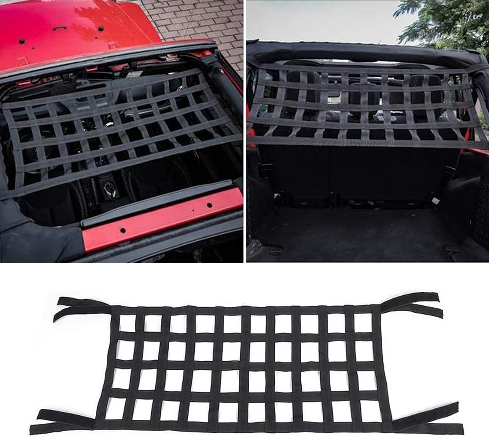 Mesh Cargo Net, Auto Roof Net Hammock for Jeep Wrangler YJ TJ JK JKU JL JLU JT 1987-2020