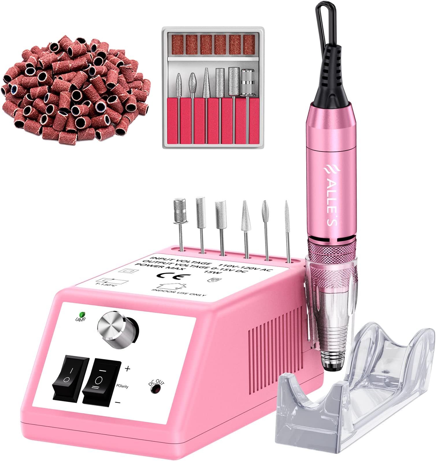 Professional Nail Drill Machine 30000 RPM Efile Electric Nail Filer Kit for Finger Toe Nails, Acrylic Gel Nails, Manicure Pedicure Drill with 6Pcs Nail Bits, 106Pcs Sanding Bands - Pink