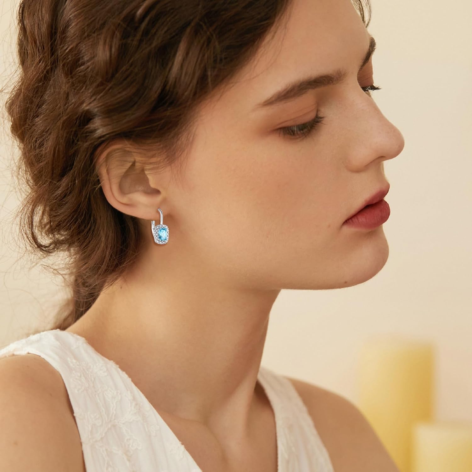 Rectangle Birthstone Earring for Women Cubic Zirconia Halo Drop Earrings, 925 Sterling Silver Emerald Cut Dainty Women's Jewelry Gift - Image 3