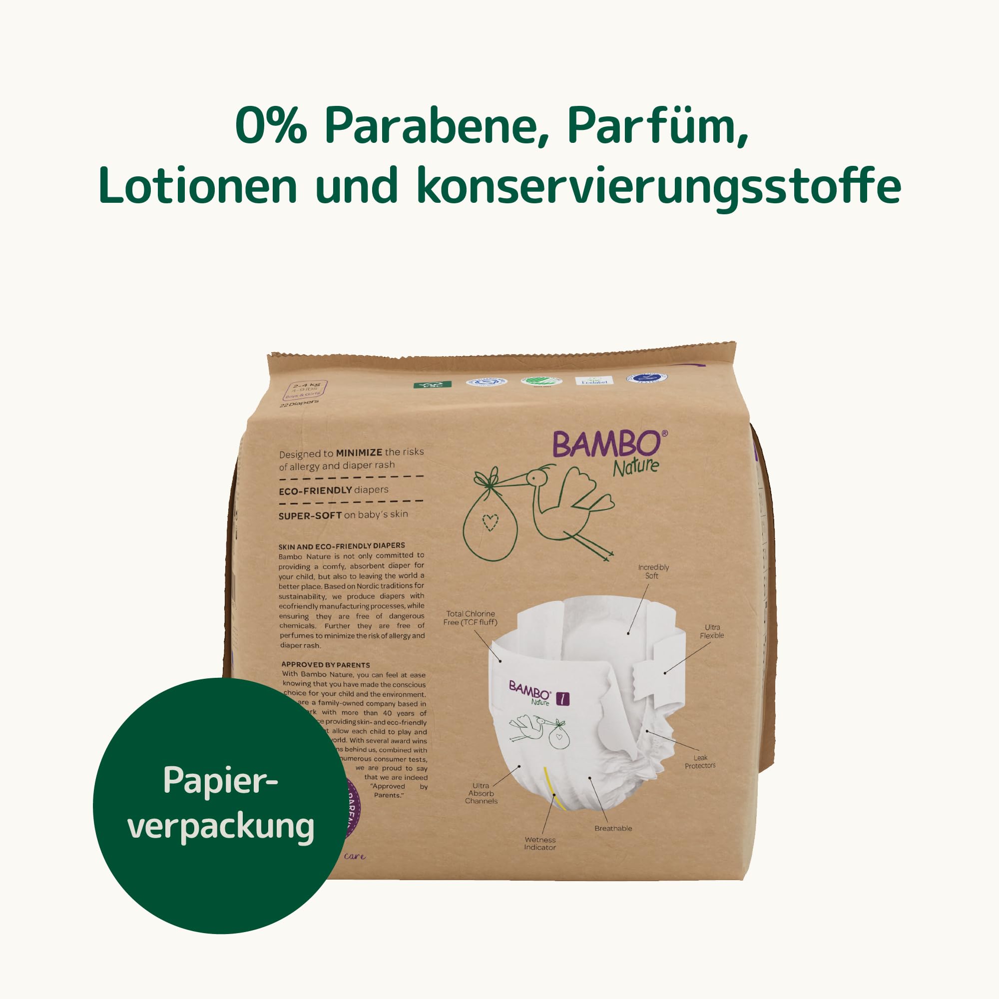 Bambo Nature Baby Windeln Größe 1 (2-4kg) 132 St. Monatsbox | Premium Diapers mit verbesserter Auslaufsicherheit | Ultimativen Komfort & Freiheit für Neugeborene | Dermatologisch getestet Nappies