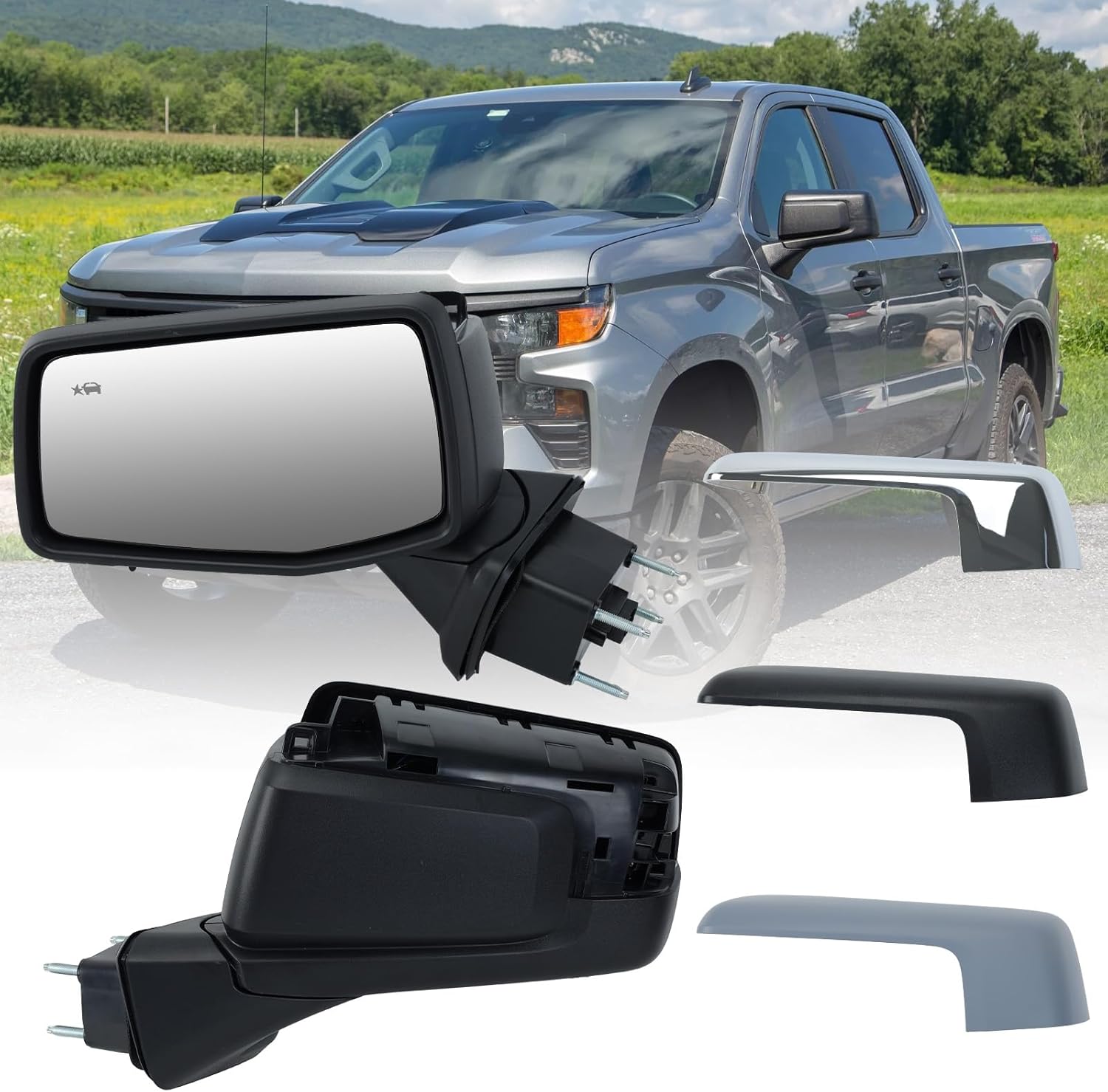 Passenger Right Side Door Mirror for Chevrolet Silverado 1500 /GMC Sierra 1500 with Power and Heated Glass 6 Pins L-6 Pins Black