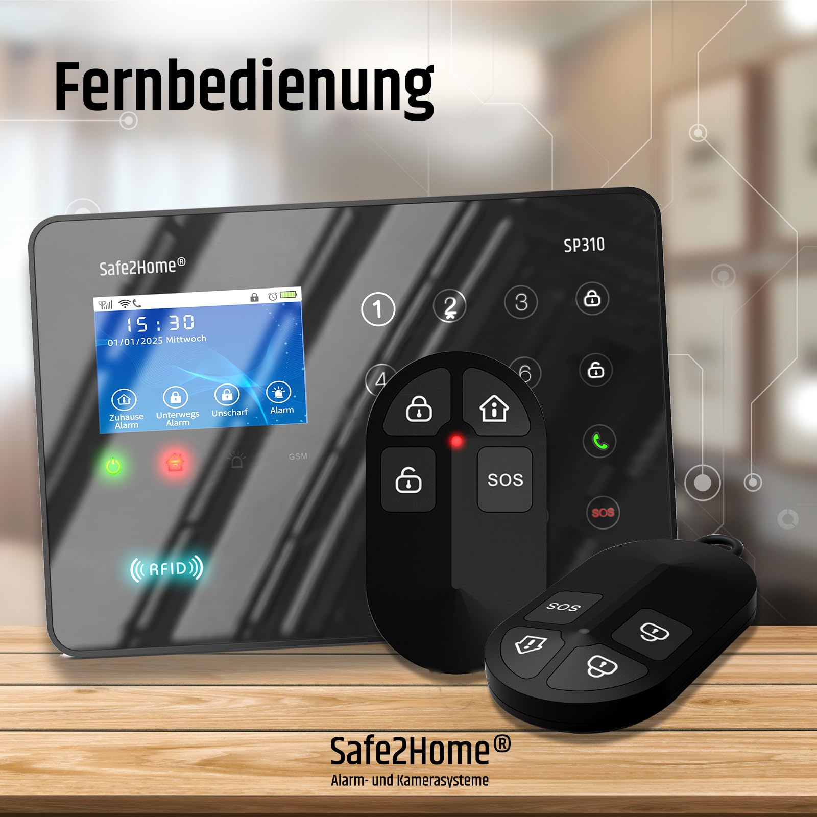 Safe2Home hochwertige Fernbedienung für Funk Alarmanlage Serie SP310 Safe2Home (Nicht SP110 /SP210) - mit Rolling Code - LTE Alarmsystem für Haus