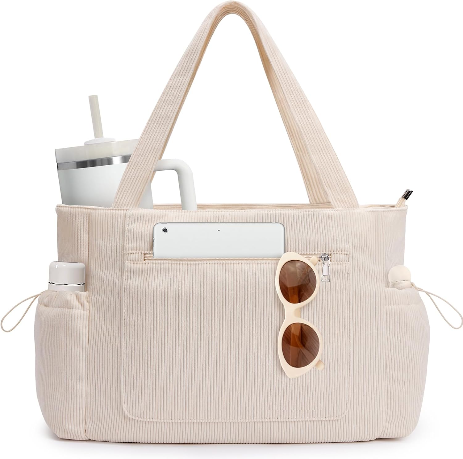 Tote Bag for Women Large Corduroy Tote Work Bags with Compartments Shoulder Bag Handbag for Travel, Teacher Nurse