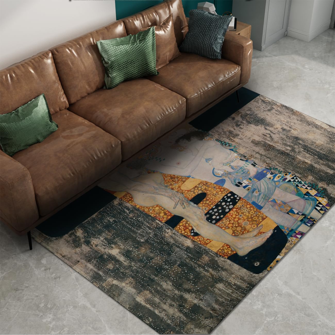Tapis symboliste Les Trois Âges de la Femme rectangulaire à poils bas pour chambre 80x150cm