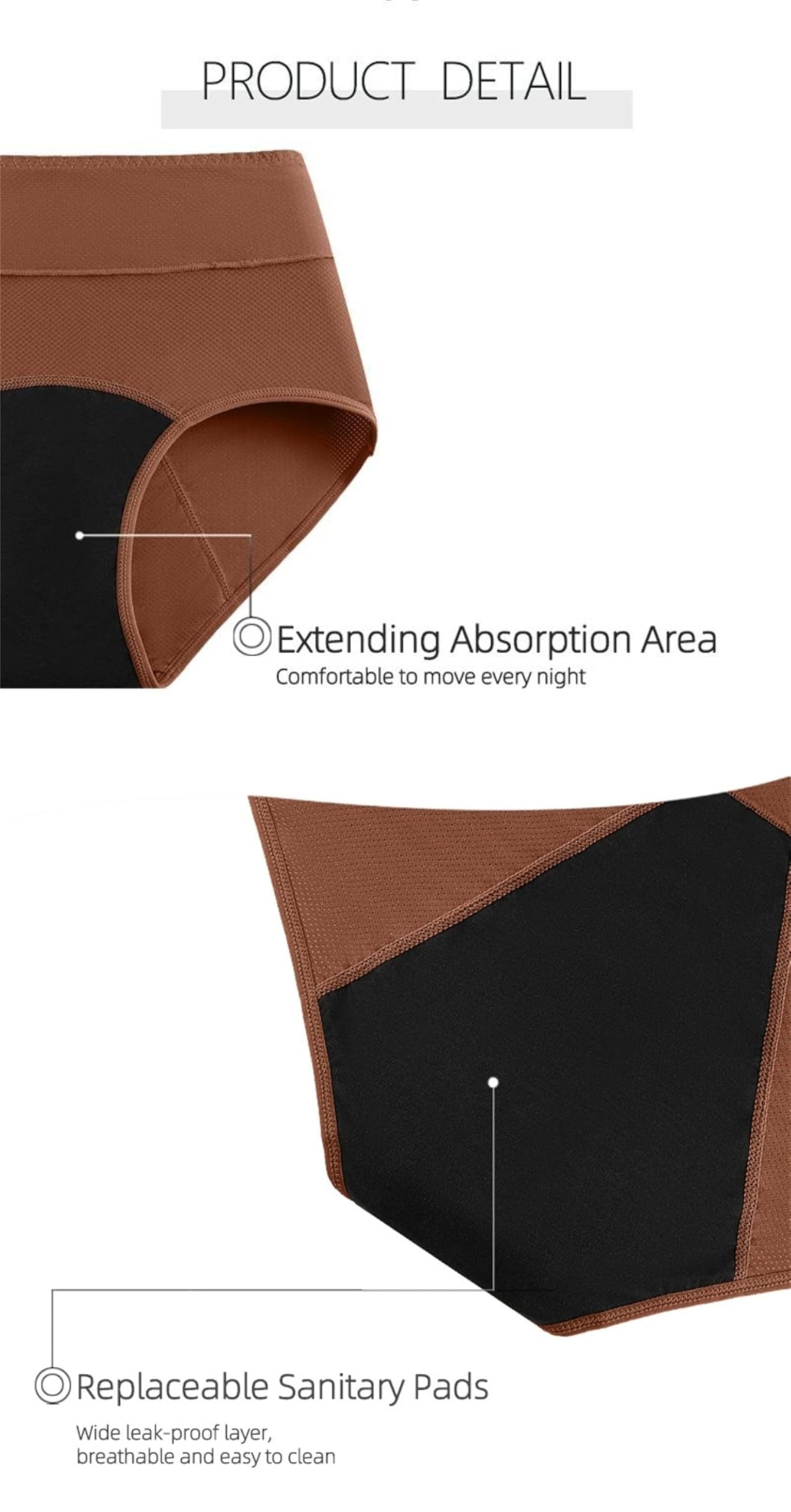 Generisch Ropa interior menstrual de algodón de alta calidad a prueba de fugas, más de 12 horas, reutilizable y lavable, protección de día y noche, Negro , L