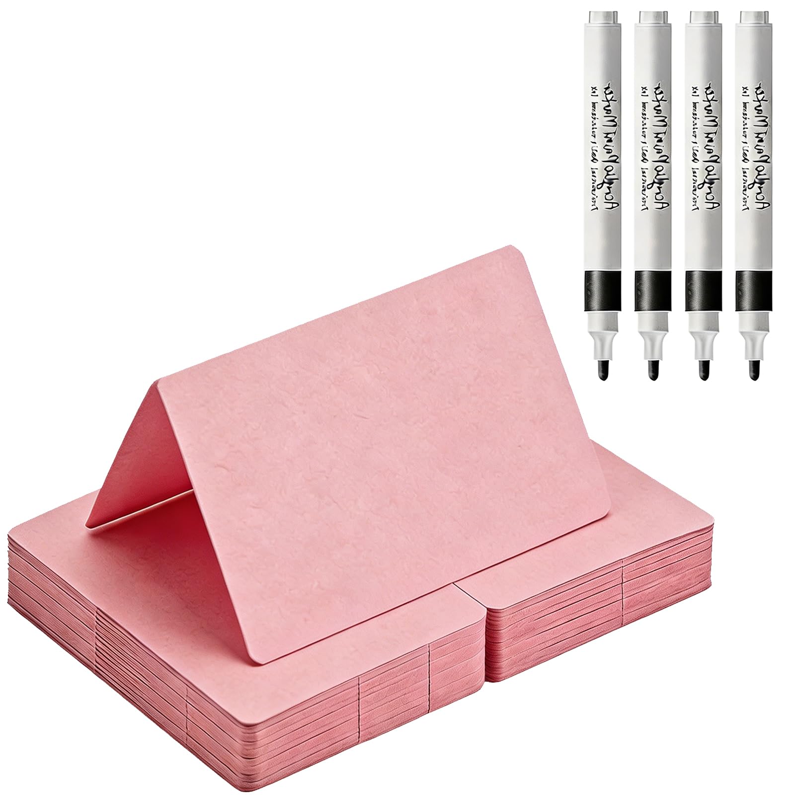 BetterJonny 54 PCS Paper Price Tags Set, Food Labels for Buffet, Folded Cardstock Card with Pen, Pale Pink Reserved Table Top Sign, for Cheese Cake Board Signs/Craft Stall Display Stand Cards Tags