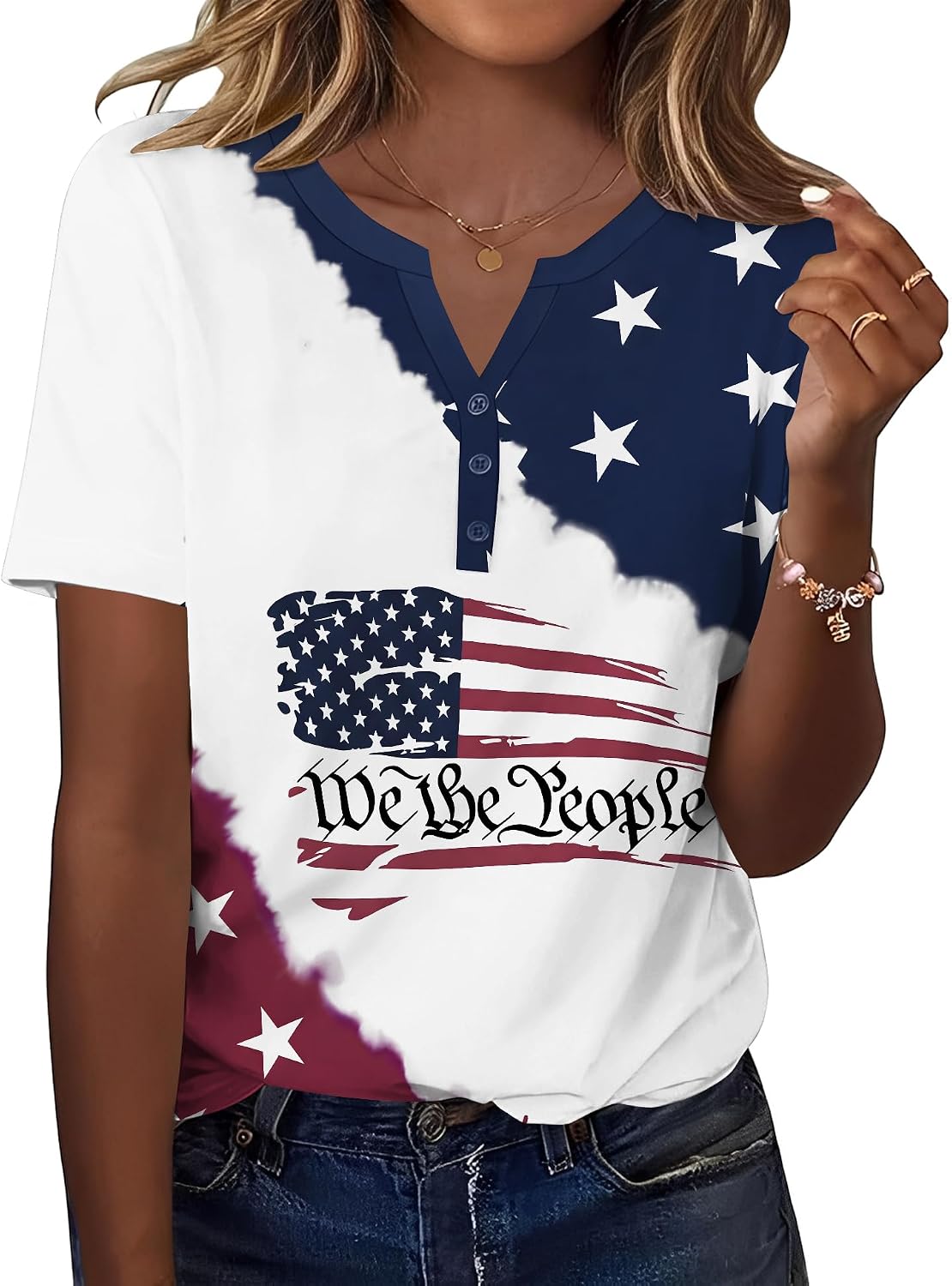 TCOT Women's Tops Dressy Casual Summer Blouses Short Sleeve Button V Neck Spring Tee Shirts