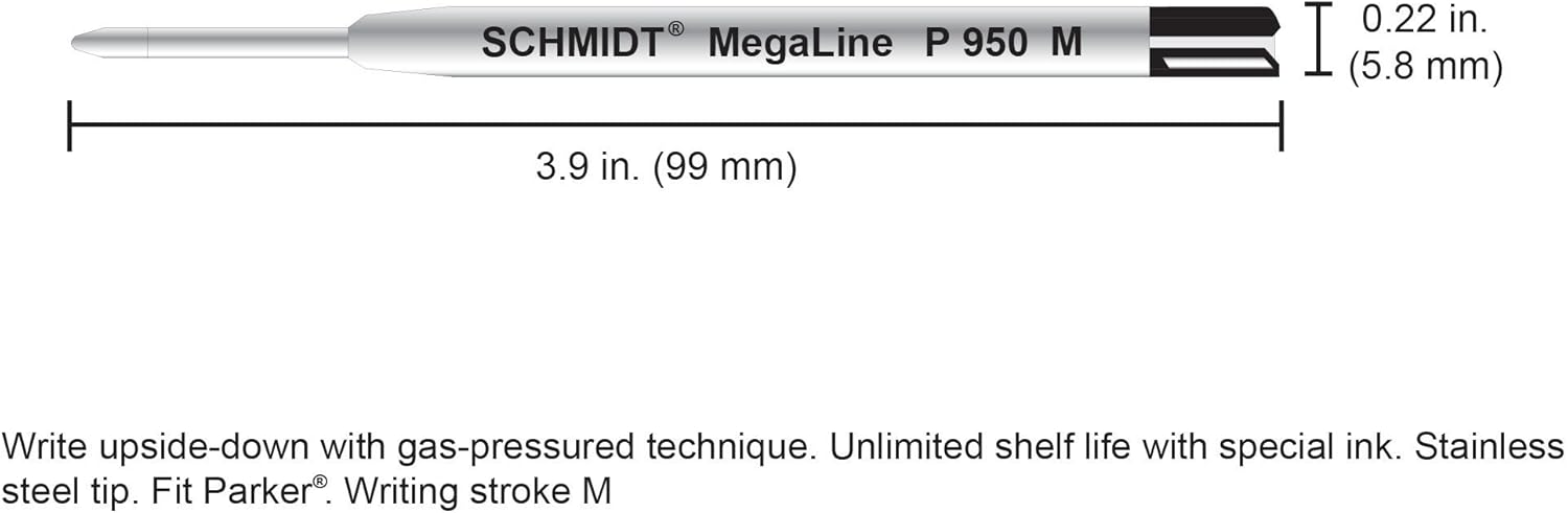 Schmidt P950 Megaline Pressurized Ballpoint Refill Medium, Blue, 2 Pack Blister (SC58148)