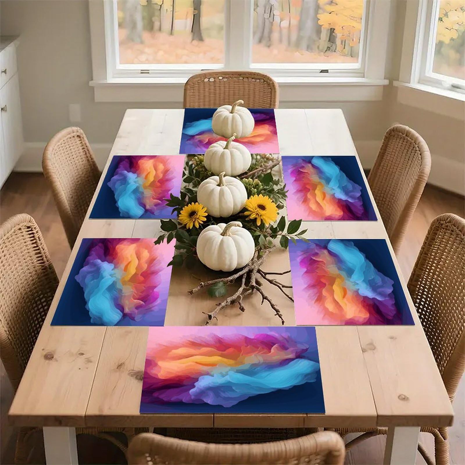 Color Gradient Placemats Wipeable Heat Resistant Table Mats Washable Flax Place Mats Elegant Cloth Non-Slip Placemat for Kitchen Dinning Party Table Decor 12 * 18 in
