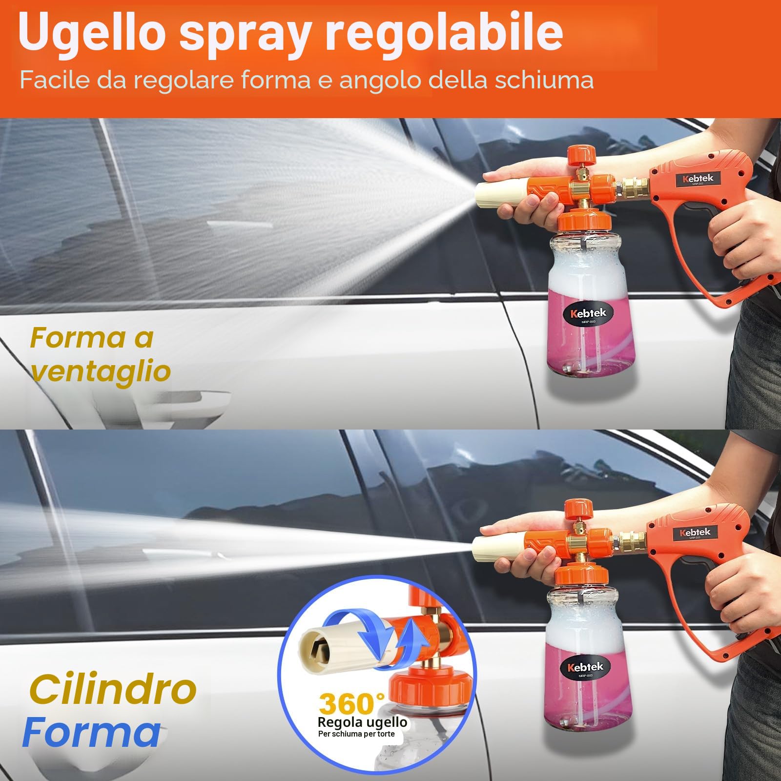 Kebtek Pistola Idropulitrice con Lancia Schiuma e 5 Ugelli, Adattatore Compatibile con Kärcher K2-K7 (MRP-003-B)