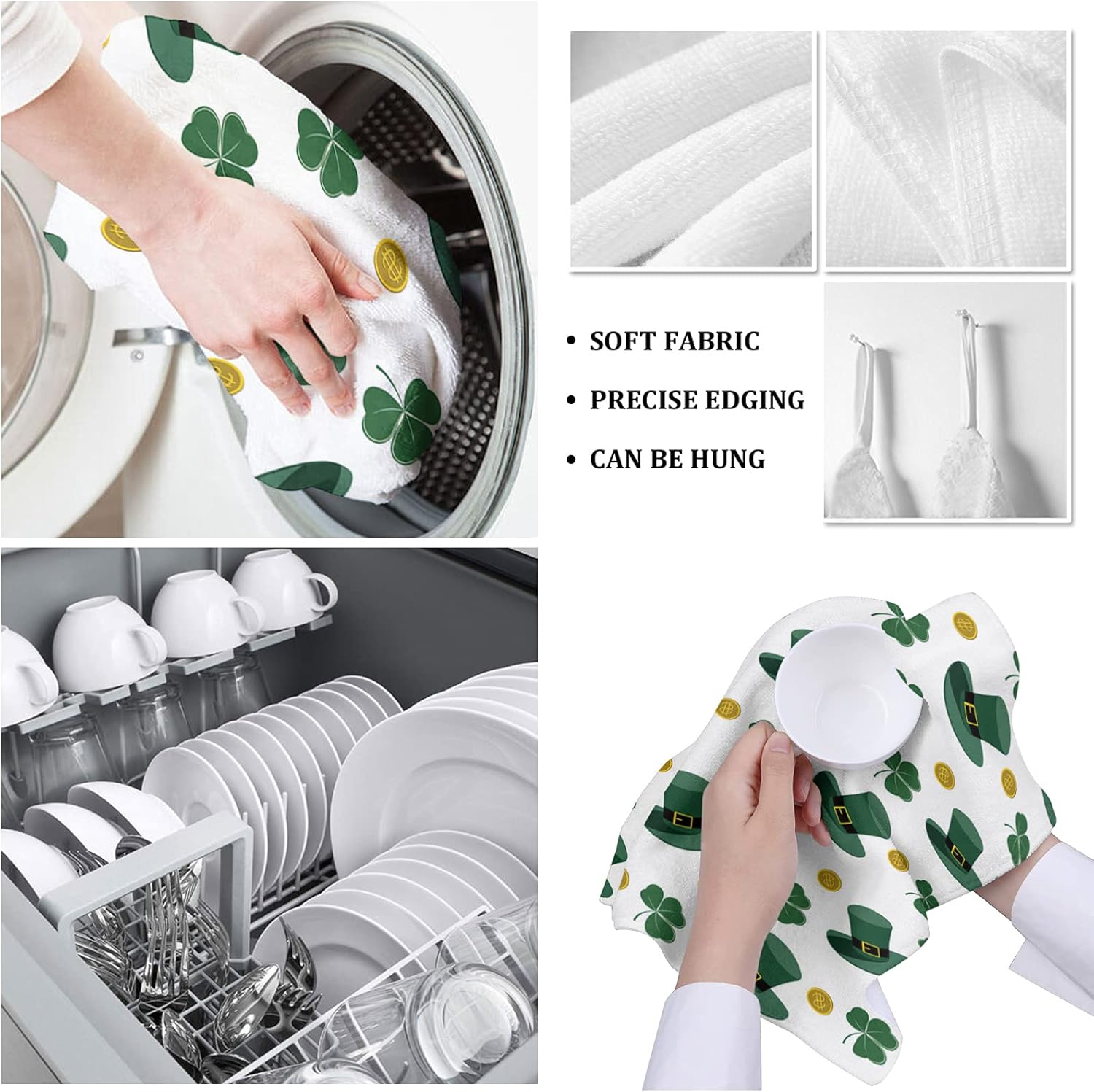 Kitchen Towels,Happy St. Patrick's Day 16x28 Inches Soft Kitchen Dish Cloth,Cotton Tea Towels/Bar Towels/Hand Towels,(2 Pack)